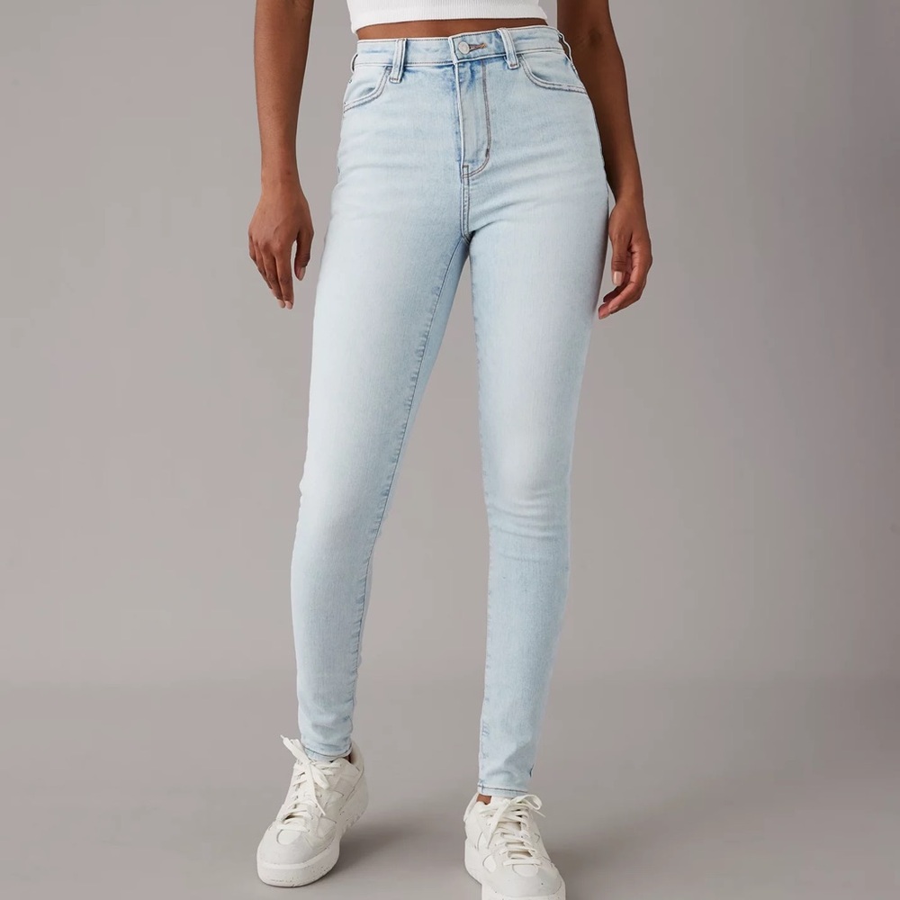 American Eagle Outfitters High Rise Blue Jeans Distressed Denim - Picture 1 of 10
